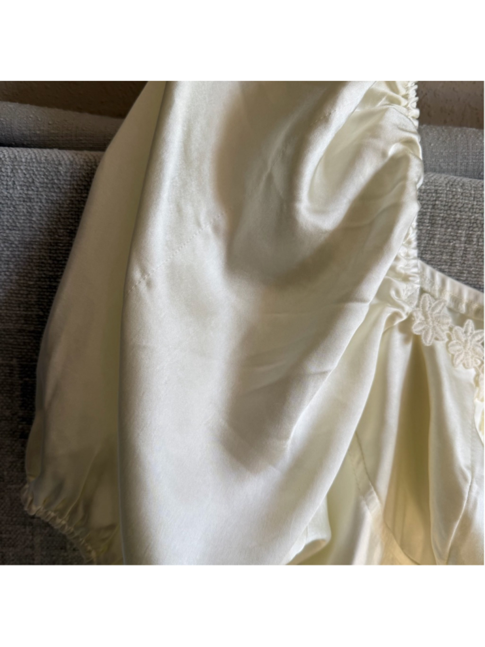 Cider Beige White Satin puff sleeve Wedding Rehearsal Dress 0X - Picture 15 of 15